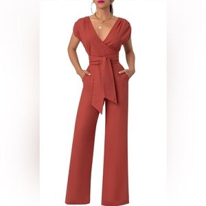 FKSP Rosé" Rust Wrap Linen Jumpsuit with side pockets Size Small.  A18
